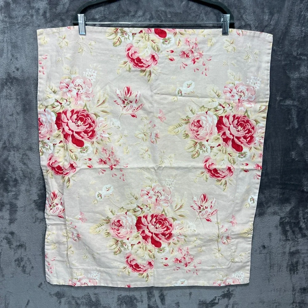 Pair Pottery Barn Ivory Rose Linen Standard Pillow Shams Pink Botanical Cottage